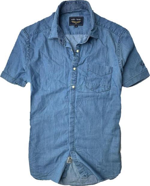 saf pamuk kısa kol kot gömlek