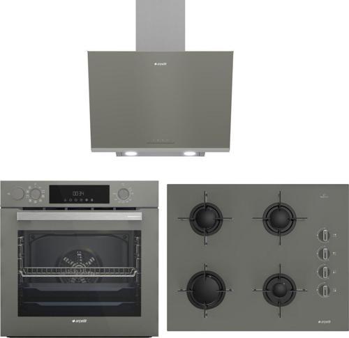 GRİ ÜÇLÜ BUHAR DESTEKLİ CAM ANKASTRE SET (AFC 342 G + OCD T 651 EG + ADE 606-2 G)