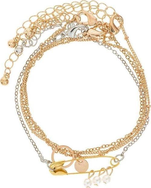 Kadın 3 Lü Bileklik Seti Altın ve Gümüş Zincirli