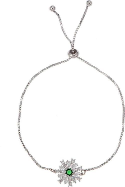 Kadın Yeşil Taşlı Kar Tanesi Motifli Bileklik Gümüş