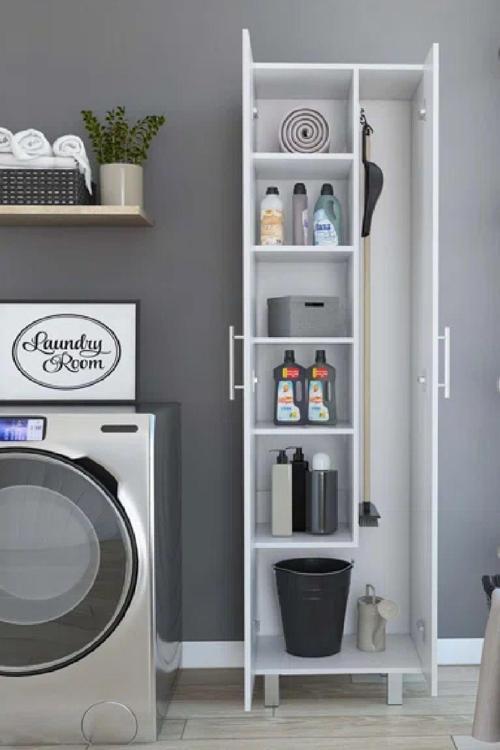 Toliahome Paspas Süpürge Temizlik Malzeme Dolabı Çok Amaçlı Dolap Mop Elektrikli Süpürge Ütü Masası Dolabı 40x40 cm
