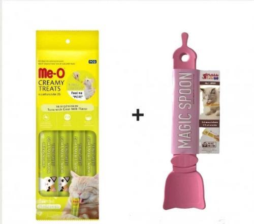 Meo Ton Balıklı Keçi Sütlü Krema Kedi Ödülü Kedi Çorbası 4x15 Gr ve Krema Ödül Maması Yedirme Kaşığı