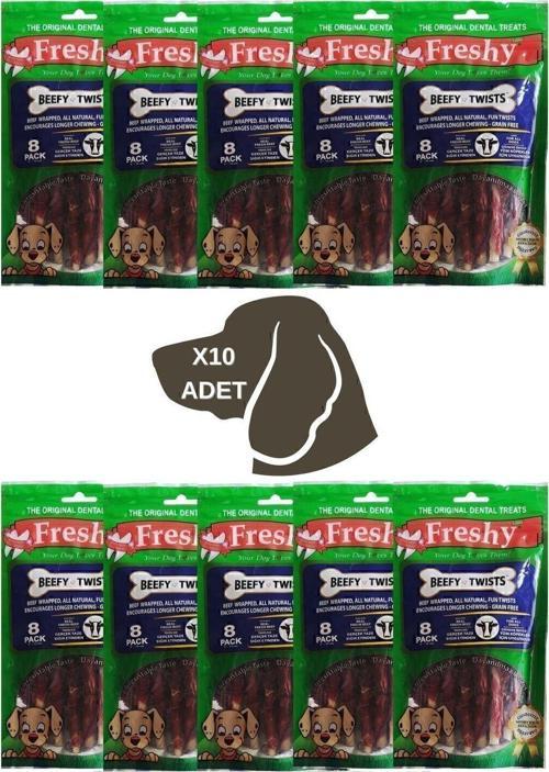 Beefy Twists - 10'lu Set - 80 Adet Gerçek Dana Etli Natural Burgu Çubuk