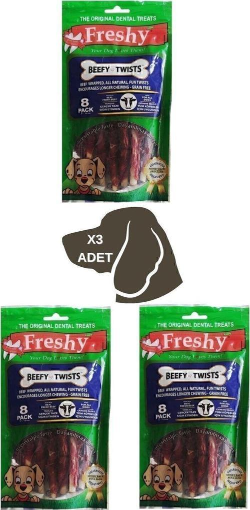 Beefy Twists - 3'lü Set - 24 Adet Gerçek Dana Etli Natural Burgu Çubuk