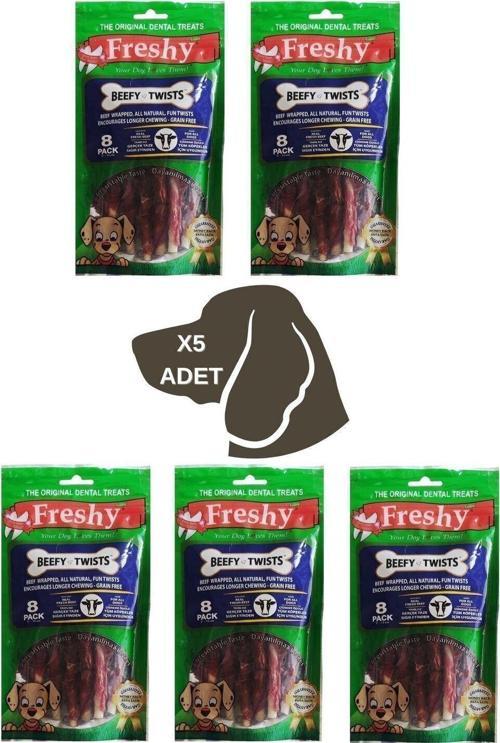Beefy Twists - 5'li Set - 50 Adet Gerçek Dana Etli Natural Burgu Çubuk
