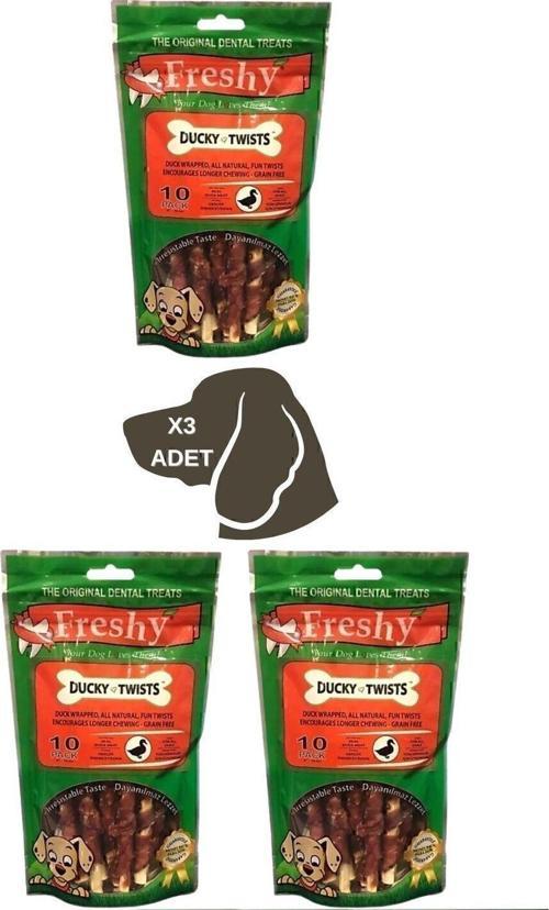 Ducky Twists - Ördek Kaplı Sütlü Burgu Köpek Ödülü 90 Gr-10 Çubuk 3lü Paket