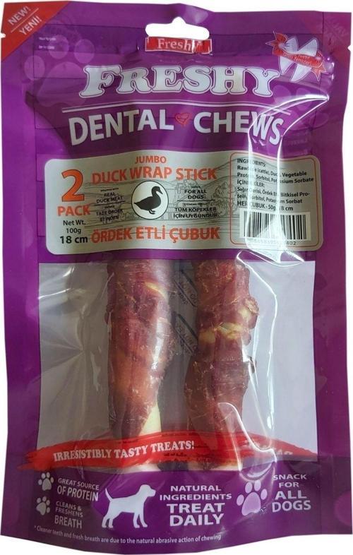 Ördek Eti Kaplı Jumbo Beyaz Dental Deri Çubuk 2’li 18 Cm