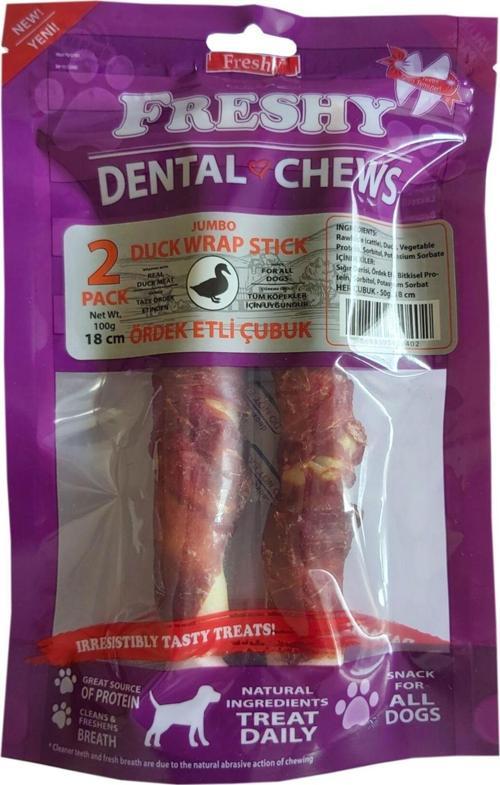 Ördek Eti Kaplı Jumbo Çubuk - 2’li Paket – 18 Santim – 100 Gram - Beyaz Dental Deri Çiğnenti