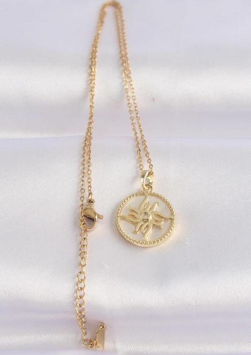 Zarif Kadın için Golden Çelik Zincir Zirkonlu Oval Tasarım Güneş Kolye