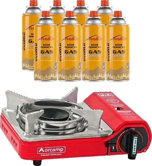 Mini Portatif Kamp Ocağı Kırmızı + 8 Evolite 227 gr Gaz Kartuşu EVO-004-A7