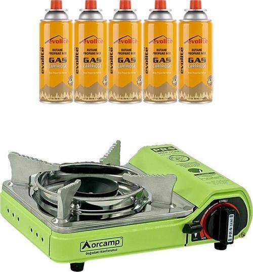 Mini Portatif Kamp Ocağı Yeşil + 5 Evolite 227 gr Gaz Kartuşu EVO-006-A4