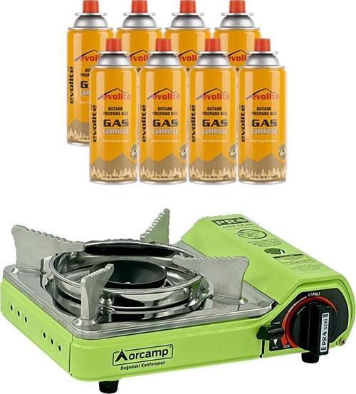 Mini Portatif Kamp Ocağı Yeşil + 8 Evolite 227 gr Gaz Kartuşu EVO-006-A7