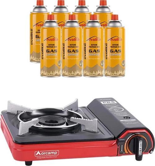 Portatif Kamp Ocağı Kırmızı + 8 Evolite 227 gr Gaz Kartuşu EVO-002-A7