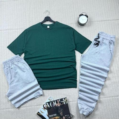 3 Lü Yazlık Dar Kesim Şort-Tshirt-Eşofman Kombin DÜZ Baskısız