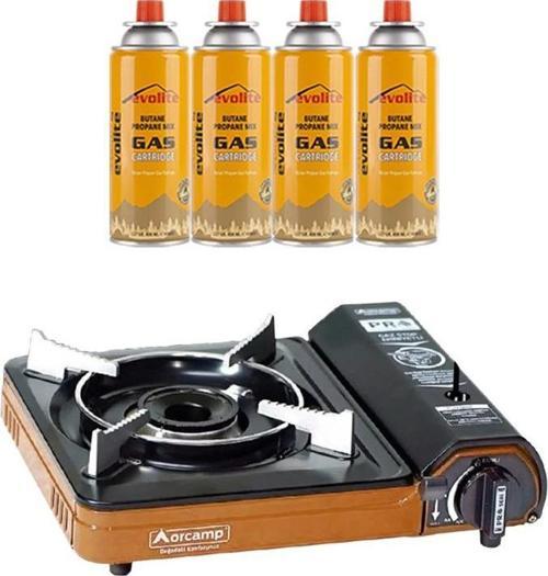 Portatif Kamp Ocağı Turuncu + 4 Evolite 227 gr Gaz Kartuşu EVO-003-A3