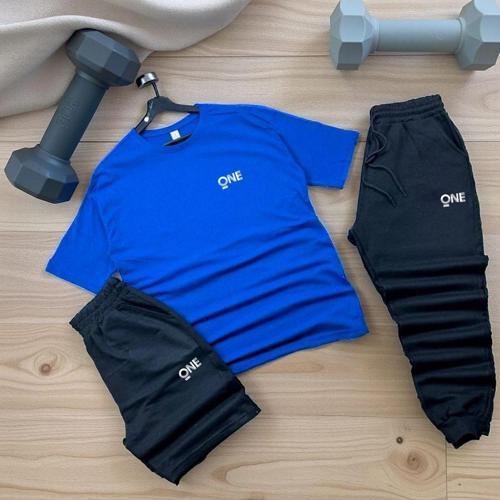 One Baskılı Mavi-Siyah Unisex Yazlık Eşofman Kombini