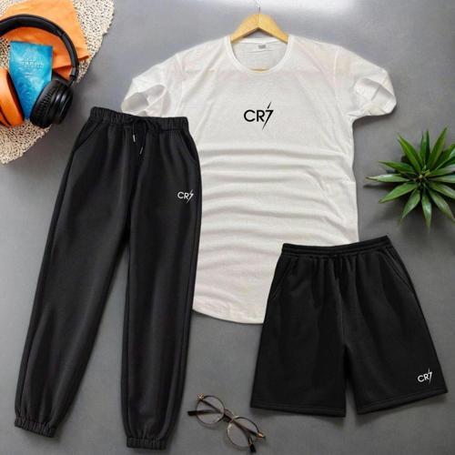 CR7 Baskılı Beyaz-siyah Unisex Yazlık Eşofman Kombin Takım