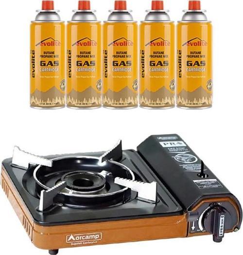Portatif Kamp Ocağı Turuncu + 5 Evolite 227 gr Gaz Kartuşu EVO-003-A4