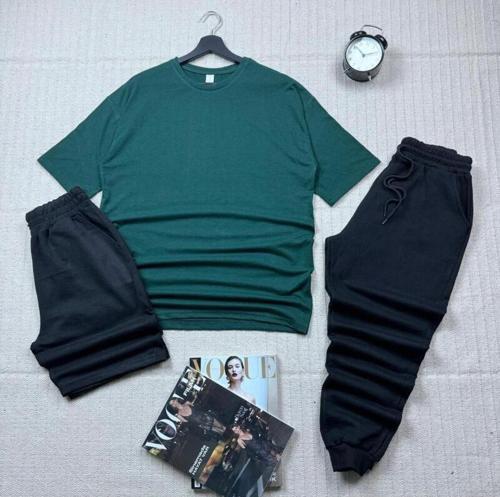 3 Lü Yazlık Dar Kesim Şort-Tshirt-Eşofman Kombin Baskısız
