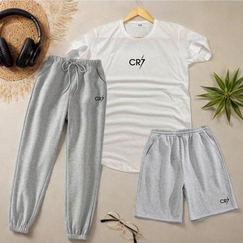 CR7 Baskılı Beyaz-Gri Unisex Yazlık Eşofman Kombin Takım
