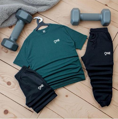One Baskılı Yeşil-Siyah Unisex Yazlık Eşofman Kombini