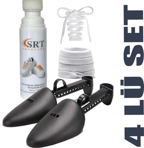 4lü Set Beyaz Deri ve Kumaş Ayakkabı Boyası + Telli Ayakkabı Kalıbı + 2 çift K111-K103 120 cm Bağcık