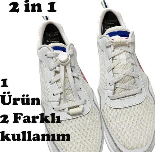 2 in 1 Akıllı Kilitli Elastik Outdoor Ayakkabı Bağcığı 100cm 1 Çift Beyaz