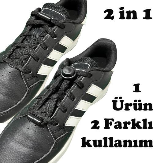 2 in 1 Akıllı Kilitli Elastik Outdoor Ayakkabı Bağcığı 100cm 1 Çift Siyah