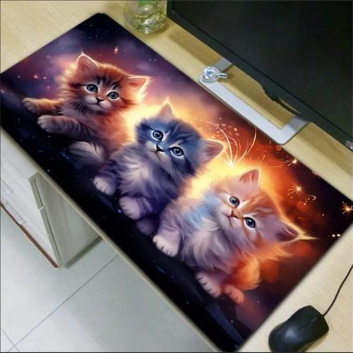 70X30 CM 3D 3 KEDİ TEMALI KAYDIRMAZ TABAN SPEED YÜZEY OYUNCU MOUSE PAD GAMİNG