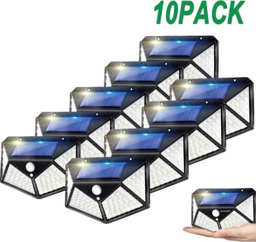 10 LU PAKET Siyah Solar Güneş Enerjili Hareket Sensörlü 4 Taraflı Bahçe Garaj Ev Aydınlatma Lambası