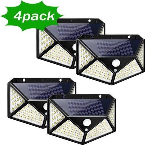 4 LÜ PAKET Siyah Solar Güneş Enerjili Hareket Sensörlü 4 Taraflı Bahçe Garaj Ev Aydınlatma Lambası