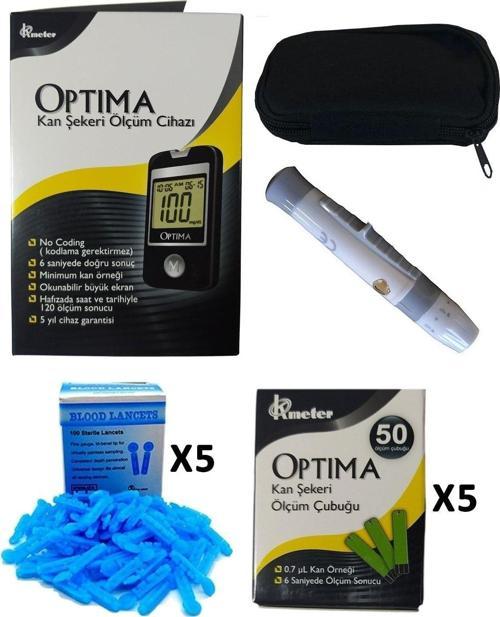 Kan Şeker Ölçüm Çubuğu + Delme Kalemi + Taşıma Çantası + 5 Kutu Lanset + 5 Kutu Ölçüm Çubuğu