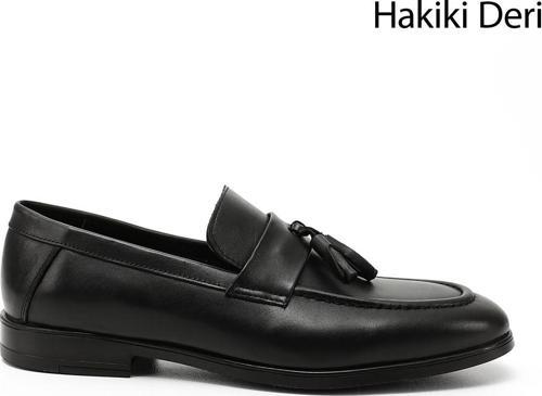 Erkek Siyah Püsküllü Hakiki Deri Loafer Ayakkabı