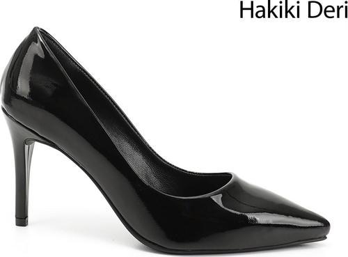 Kadın Siyah Rugan Sivri Burun İnce Topuklu Hakiki Deri Stiletto