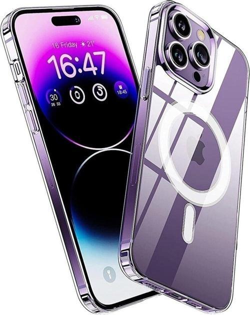 Iphone 14 Pro Max Uyumlu Kılıf Magsafe Wireless Kablosuz Şarj Destekli Şeffaf Darbe Emici Kapak