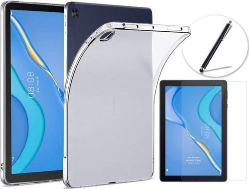 Huawei Matepad T10 - T10s Uyumlu Tablet Kılıfı Şeffaf Silikon + Ekran Koruyucu + Kalem 3'lü Set
