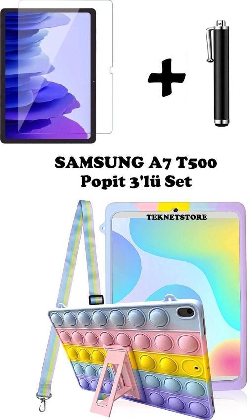 Samsung Galaxy Tab A7 T500 T505 10.4 Uyumlu Kılıf Popit Askılı Standlı Koruyucu Eğlenceli 3'lü Set