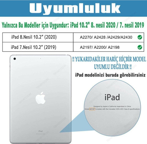 Apple Ipad 10.2 7. Ve 8.nesil Uyumlu Dönebilen Tablet Kılıfı Ekran Koruyucu Ve Dokunmatik Kalem