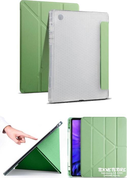 Samsung Galaxy Tab A8 10.5 X200 Uyumlu Origami Kalem Bölmeli Arkası Yumuşak Koruyucu Silikon Kılıf