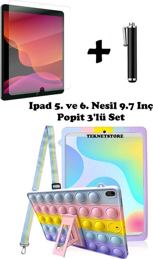 Ipad 5. Ve 6. Nesil 9.7" Inc Tablet Uyumlu Popit Kılıf Askılı Koruyucu Eğlenceli 3'lü Set