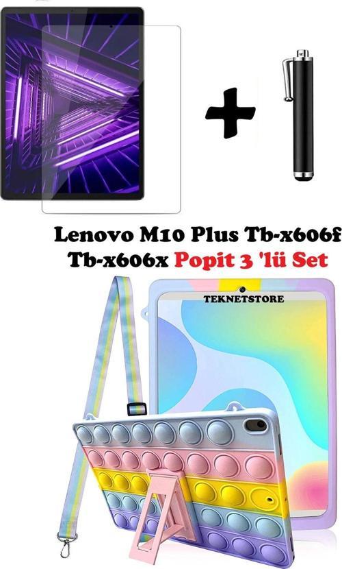 Lenovo M10 Plus Tb-x606f Tb-x606x 10.3 Uyumlu Popit Kılıf Askılı Standlı Koruyucu Eğlenceli 3'lü Set
