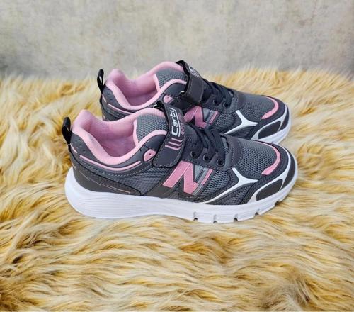 Çocuk Unisex Gri Pembe Rahat Kalıp Nefes Alabilen Kumaş Bağcıklı Spor Ayakkabı