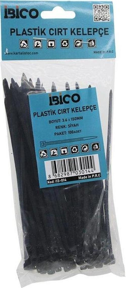 SİYAH   3.6X150MM  PLASTİK CIRT KELEPÇE  100PCS (2818)