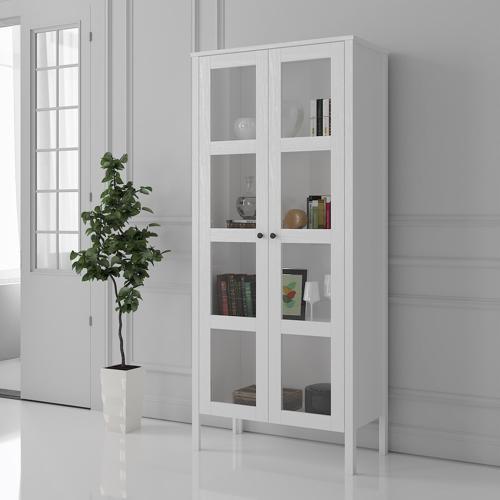 Venezia Cam Kapaklı  Ahşap Ayaklı Çok Amaçlı Dolap, Vitrin, Erzak Dolabı - Minifiks - Wood Beyaz