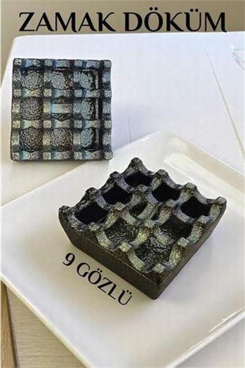 Kapaklı Zamak Döküm Kare Küllük Metal Kül Tablası - Kafe Küllüğü SARI-KAHVE