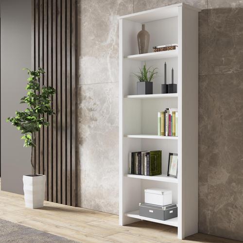 Venezia Premium  Ahşap Ayaklı 5 Raflı Kitaplık - Wood Beyaz