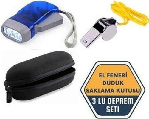 Saklama Kutulu Deprem Seti Pilsiz El Feneri Düdük  3'lü Deprem Kiti
