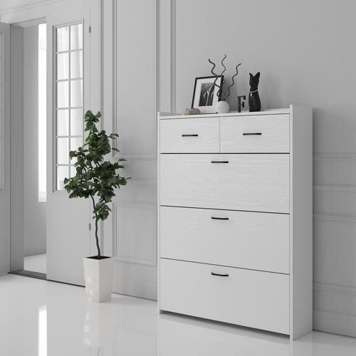 Melodi 3 Düşer Kapaklı 2 Çekmeceli Ayakkabılık - Wood Beyaz 