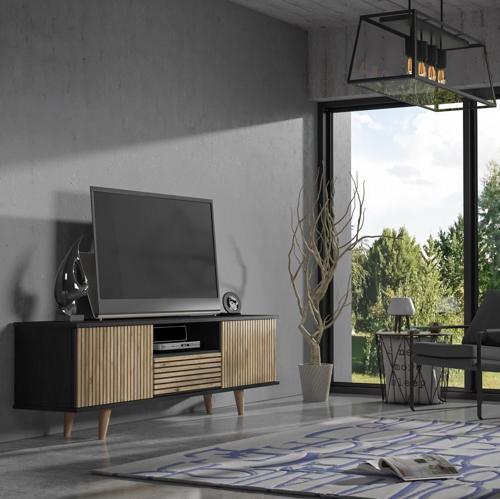 Nova  Zebra Kapak 180 Cm 2 Kapak 2 Çekmeceli Premium Tv Ünitesi - Minifiks - Wood Siyah / Atlantik Çam