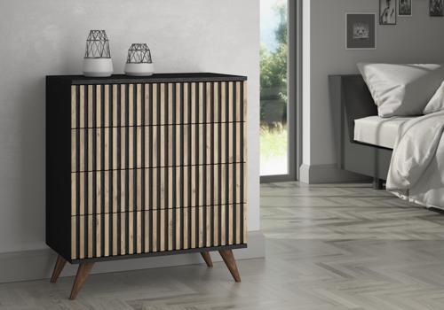 Nova Zebra Desen 4 Çekmeceli Premium Şifonyer - Minifiks - Wood Siyah / Atlantik Çam